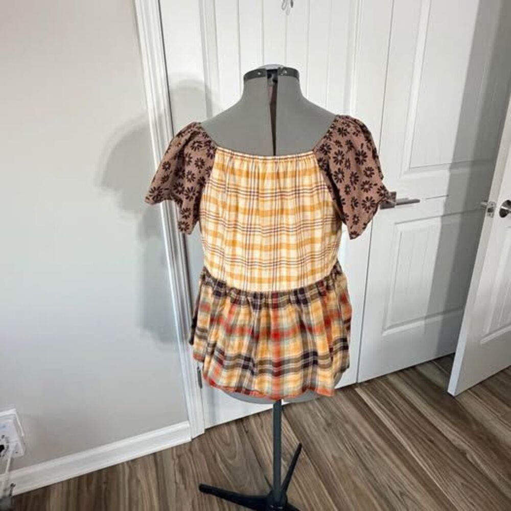Cato 14 16W 100% Cotton Patchwork Plaid Babydoll Top 22” P-P 26” Length C7547 - Picture 3 of 5